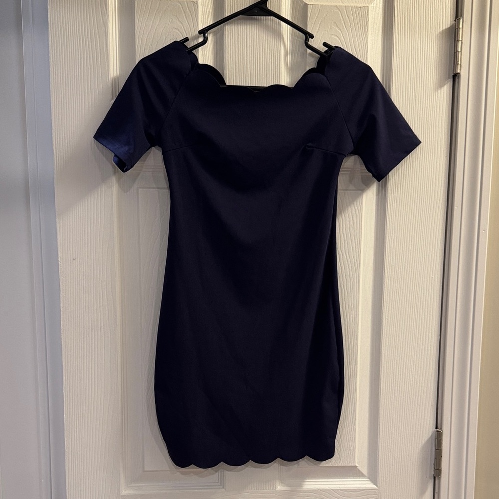 SHEIN Navy Blue Off-Shoulder Scalloped Mini Dress (size M)